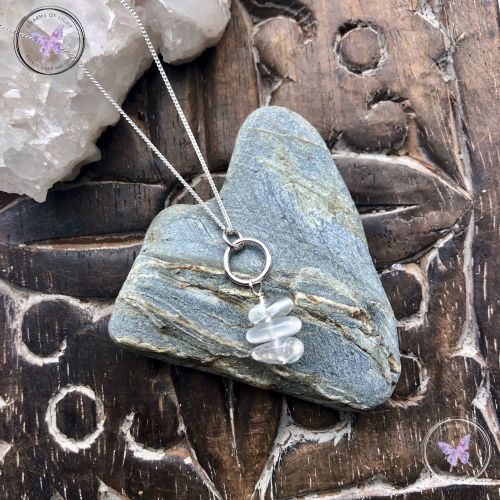 Clear Quartz Nugget Chip Silver Hoop Pendant Necklace